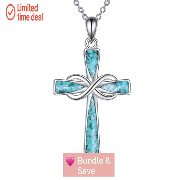 Sterling Silver Infinity Cross Pendant Necklace 18+2in Chain